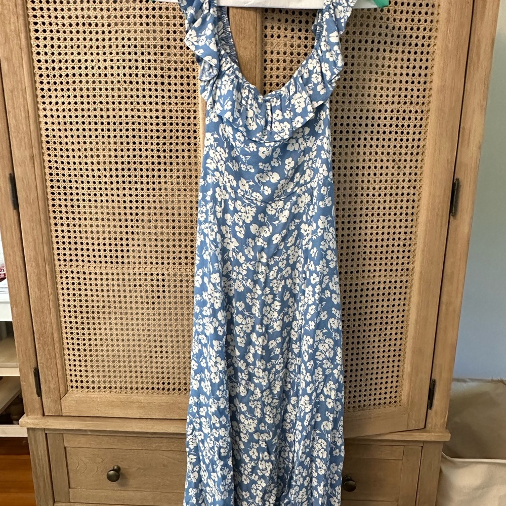 Reformation Daniella Aquamarine Midi Dress with Side Slit